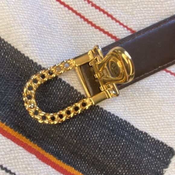 Vintage Caggiano 22k Gold Plated Leather Belt. Reversible. Push Center. Italy. - Picture 8 of 11